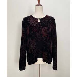 Vintage R&K Evening 2pc Tank & Jacket Set Sz 16 Black Velvet Floral Rhinestones